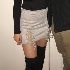 Lace Up Bodycon Suede Mini Skirt